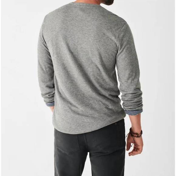 NEW FAHERTY cloud reversible crew shirt in medium grey heather / navy cream stri - Picture 3 of 6